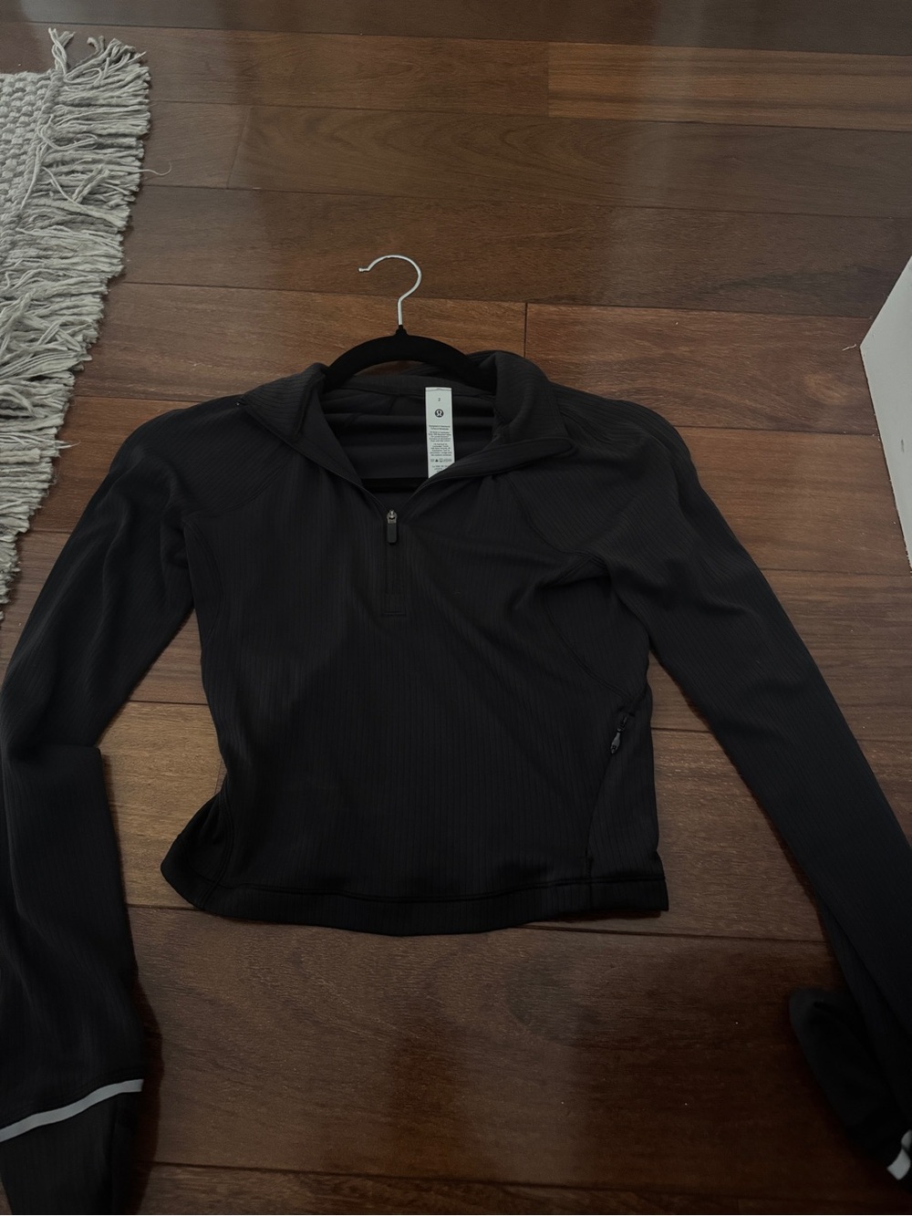 lululemon athletica Black Quarter-Zip Ribbed Long Sleeve Top